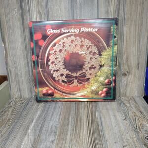 Vintage Christmas Glass Serving Platter, Wreath Design 13" Dayton Hudson